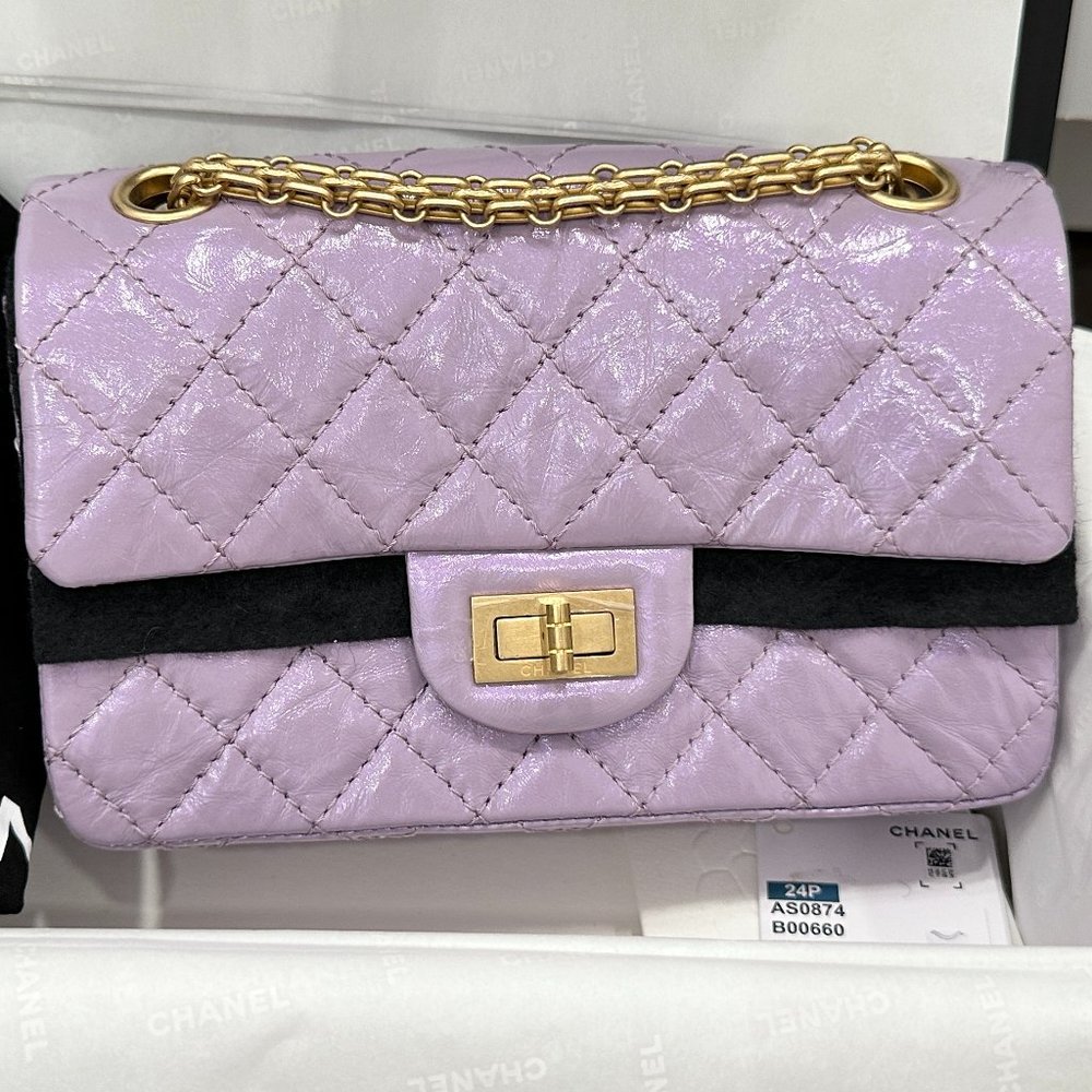 CHANEL 24P LAVENDER CALFSKIN MINI REISSUE 2.55 BAG GOLD HW - Picture 3 of 15